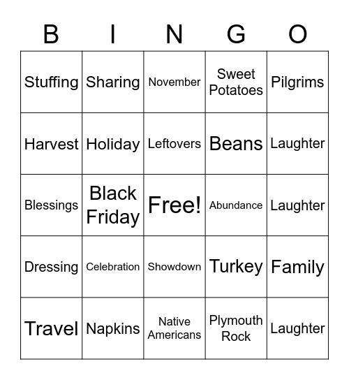 Thanksgiving Bingo Card