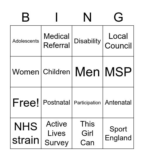 Target Groups Bingo Card