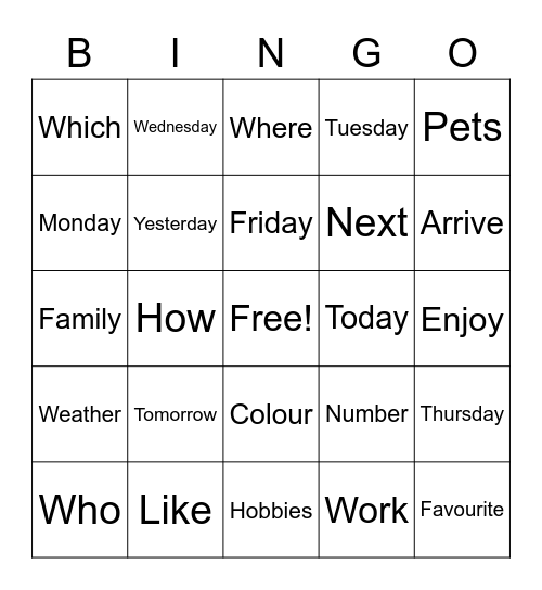 Untitled Bingo Card