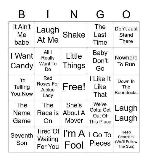 60s Hits Bingo Card