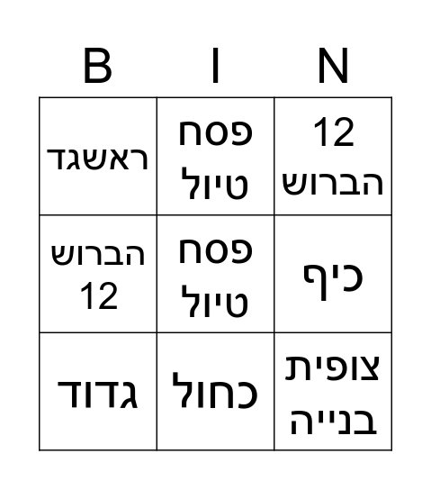 בינגו צופים Bingo Card