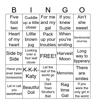 Musical Bingo Card