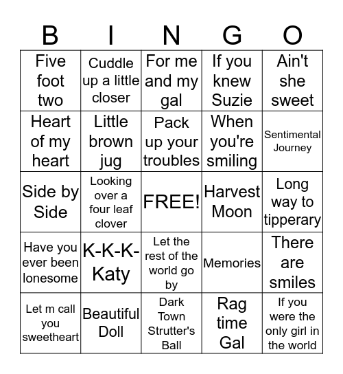 Musical Bingo Card