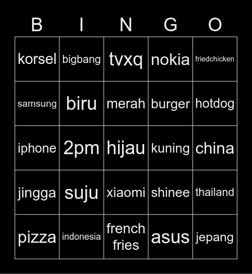punya hoseok Bingo Card