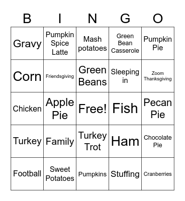 Thanksgiving Bingo Card