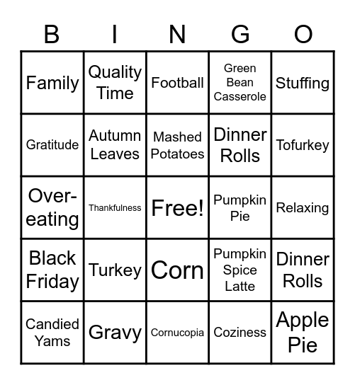 eCivis Thanksgiving Bingo! Bingo Card