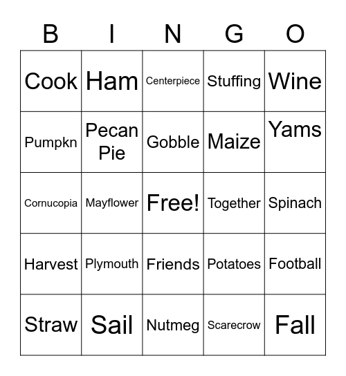 Thanksgiving Bingo Card