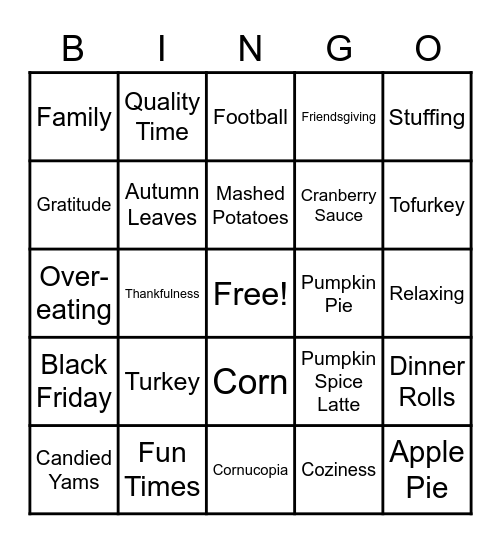 eCivis Thanksgiving Bingo! Bingo Card