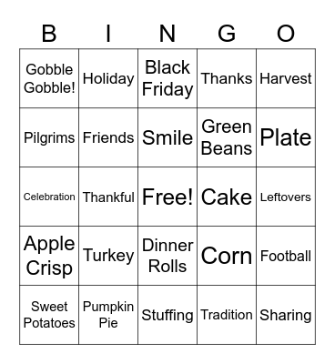 Thanksgiving Bingo Card