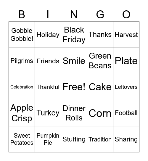 Thanksgiving Bingo Card