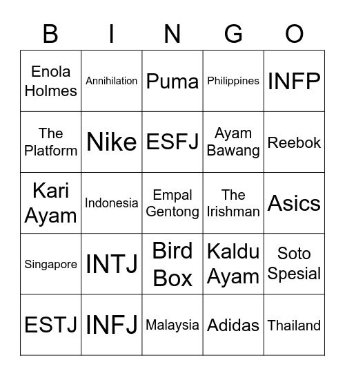 Bingo Series - INTJ bingo!