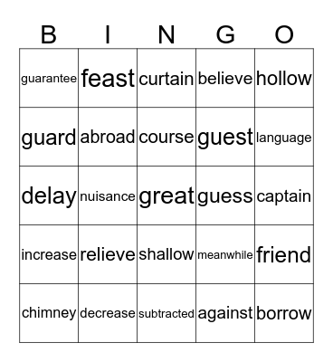 Unite 2o Bingo Card