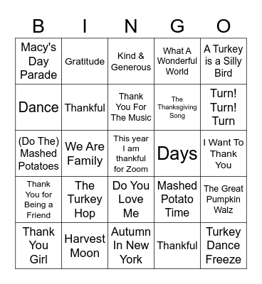 Thanksgiving Bingo Card