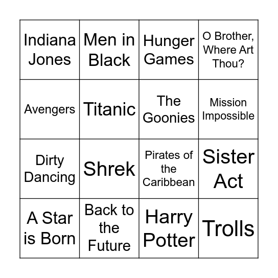 Movie Theme Bingo! Bingo Card