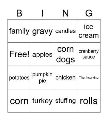 Thanksgiving Bingo Card