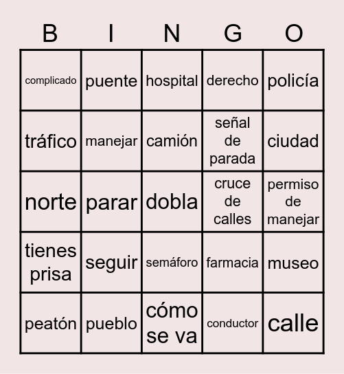Español 3, Unidad 7 - La ciudad Bingo Card