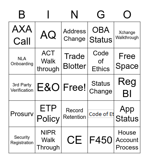 Compreg Bingo Card