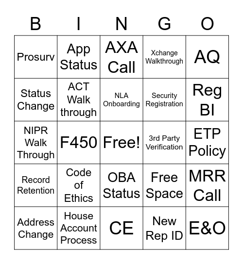Compreg Bingo Card