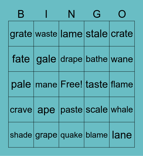 a-e Bingo Card