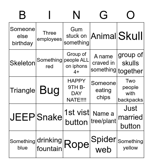 Eye spy (Indiana Jones) Bingo Card