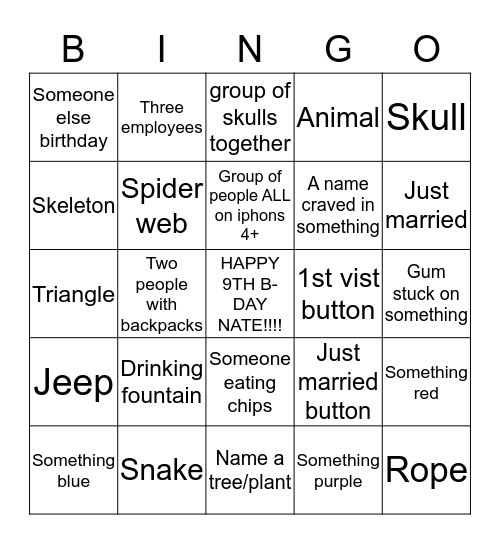 Eye spy (Indiana Jones) Bingo Card