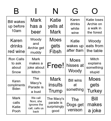 McHale Thanksgiving Bingo Card