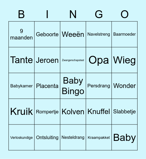 Baby Bingo Anoek Bingo Card
