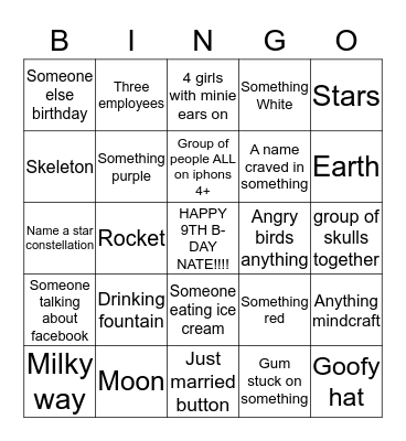 Eye spy (Space Mountain) Bingo Card