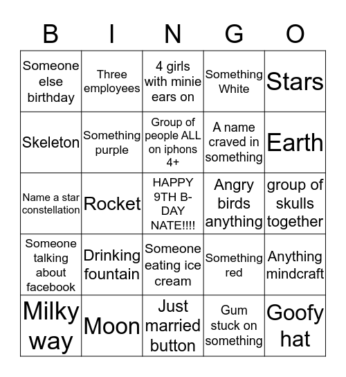 Eye spy (Space Mountain) Bingo Card