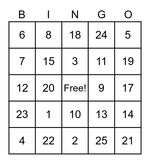 Uppercase Letters Bingo Card