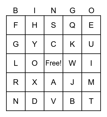 Uppercase Letters Bingo Card