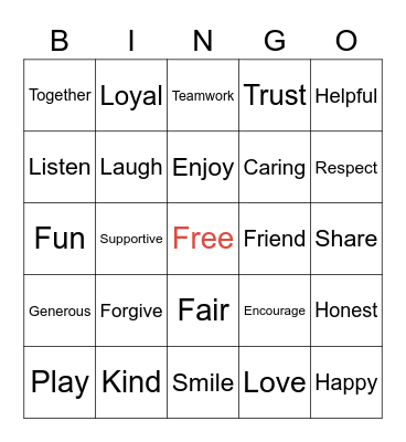 Let's Be Friends Bingo Card