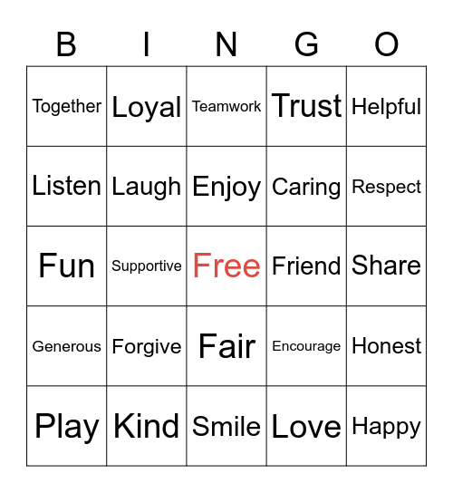 Let's Be Friends Bingo Card