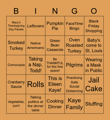 Thanksgiving Bingo! Bingo Card