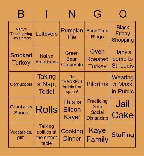 Thanksgiving Bingo! Bingo Card