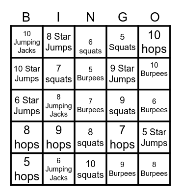 FITNESS BINGO Card