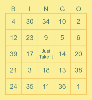 Fun Numbered Bingo Card