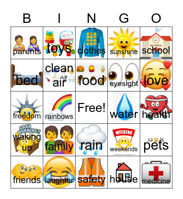 Things I am Thankful for... Bingo Card