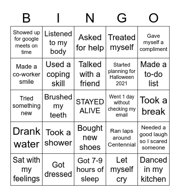 Centennial Staff Self-Care Bingo Card