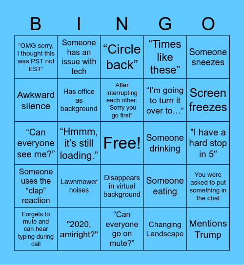 Google Meet in 2020 Bingo Card