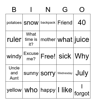 Untitled Bingo Card