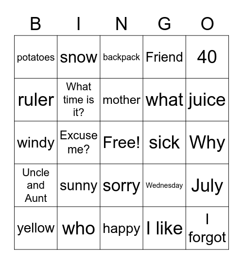 Untitled Bingo Card