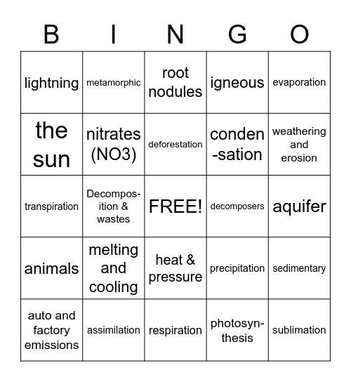 Earth Cycles Bingo Card