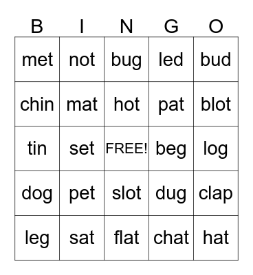 Short Vowel Sounds Bingo Card