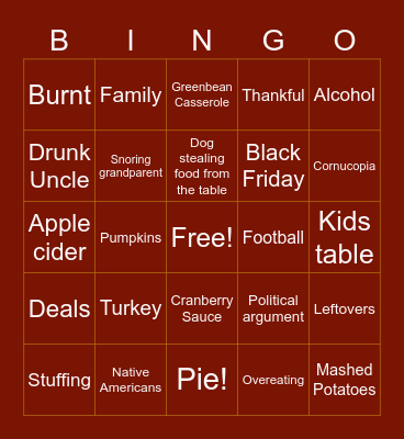 Thanksgiving! Bingo Card