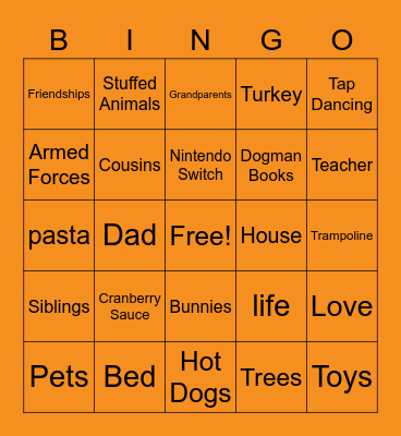 Thankful Bingo Card