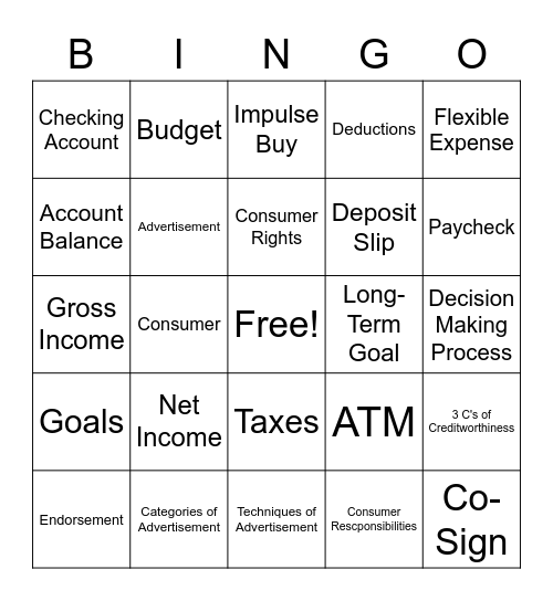 Consumerism Bingo Card