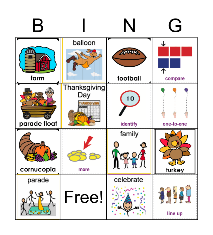 Thanksgiving Turner Bingo Card