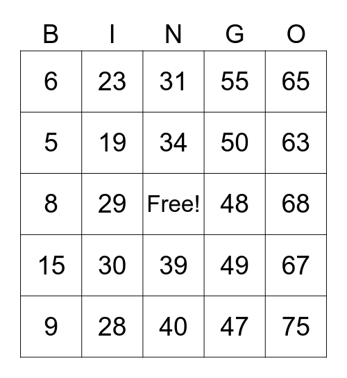 RAHS Turkey Bingo 2020 Bingo Card