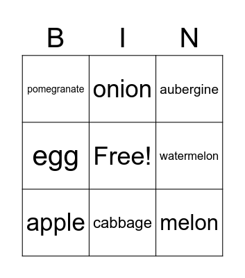 FOOD Bingo Card